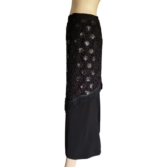 St Anthony Sacari Midi Crochet Sequin Overlay Fringe Skirt - Picture 2 of 13